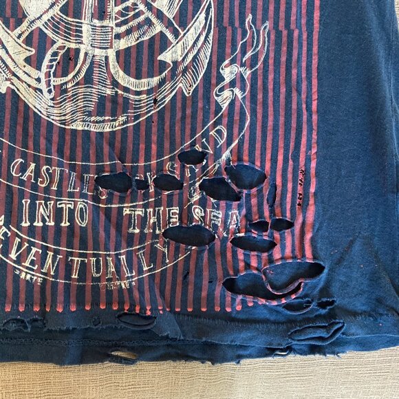 Alternative Brand - Blue Pink & White Distressed V Neck T Shirt with pocket - M - Picture 9 of 10